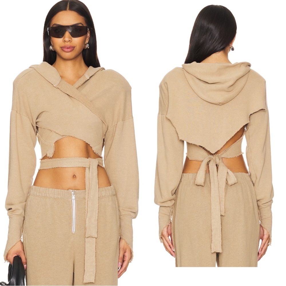NWT Sami Miro Vintage Open Seam Wrap Hoodie in Taupe Small